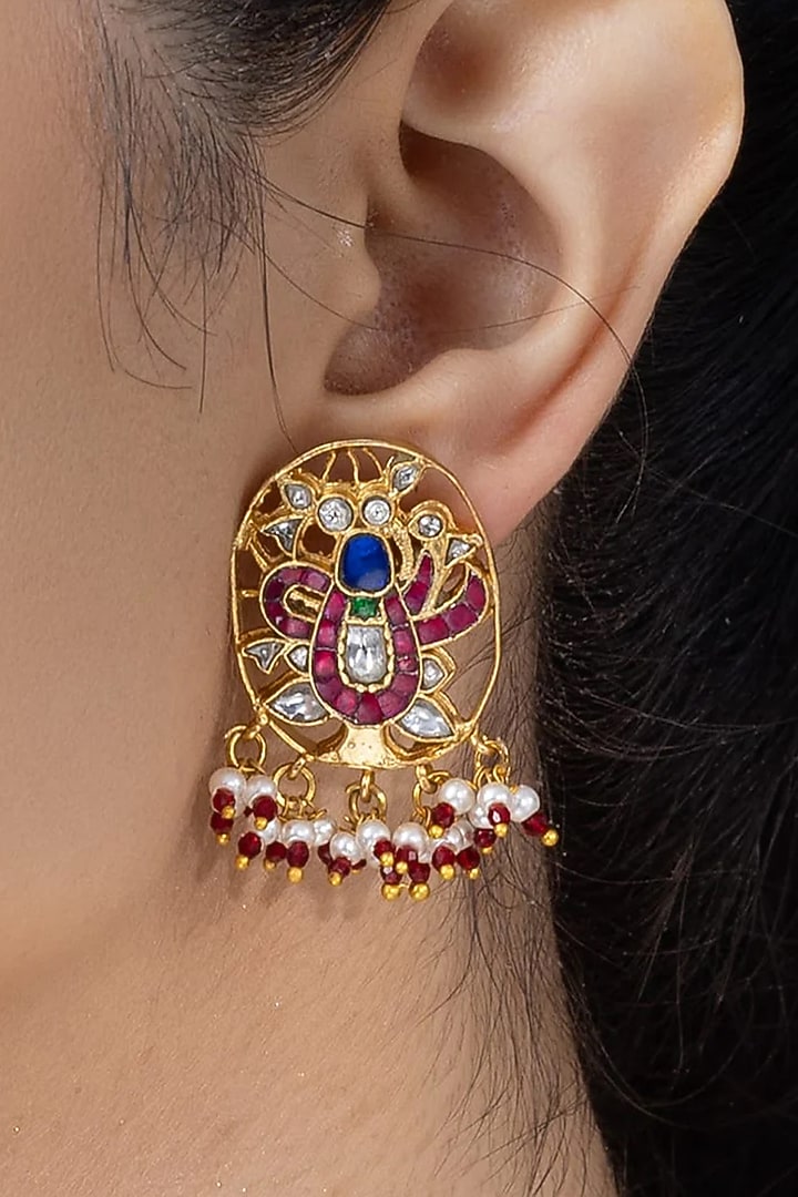 Gold Finish Multi-Colored Stone Necklace Set by Joules By Radhika at Pernia's Pop Up Shop