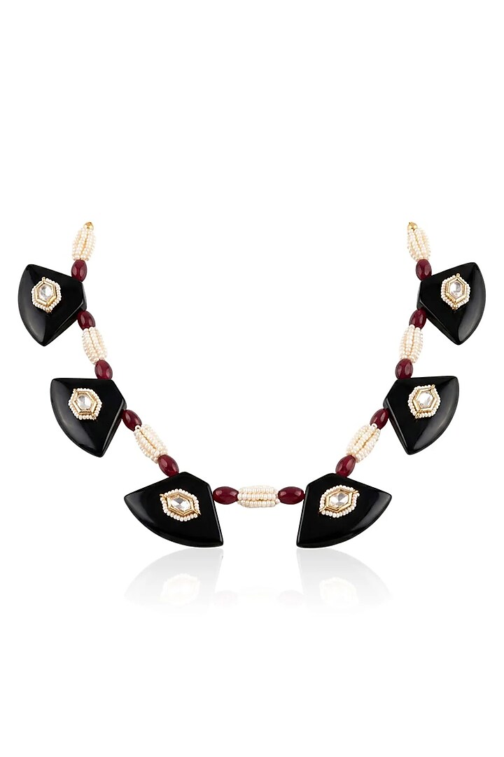 Gold Finish Multi-Colored Stone Necklace by Joules By Radhika at Pernia's Pop Up Shop