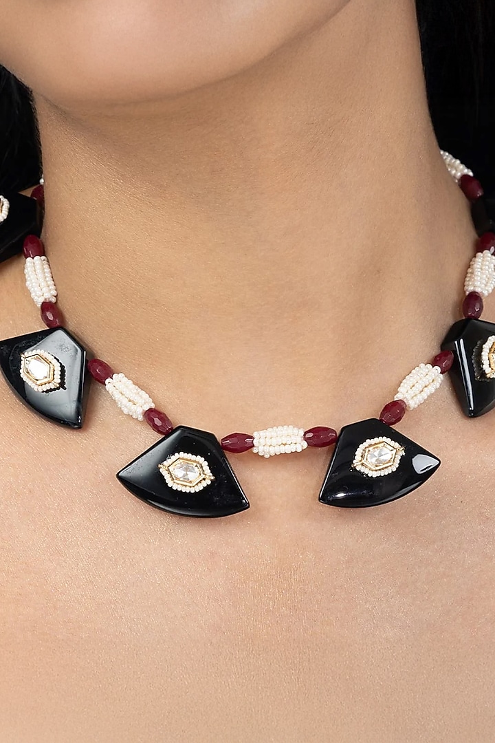 Gold Finish Multi-Colored Stone Necklace by Joules By Radhika at Pernia's Pop Up Shop