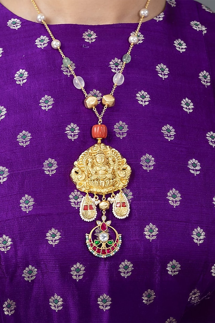 Gold Finish Stone Necklace by Joules By Radhika at Pernia's Pop Up Shop