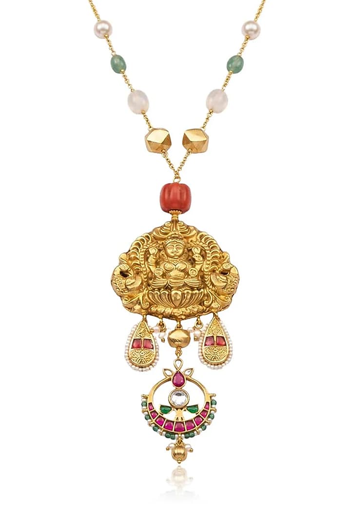 Gold Finish Stone Necklace by Joules By Radhika at Pernia's Pop Up Shop