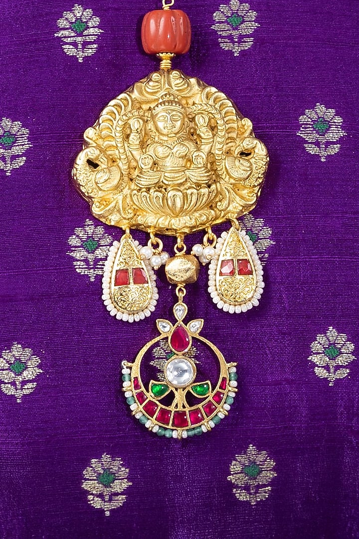 Gold Finish Stone Necklace by Joules By Radhika at Pernia's Pop Up Shop