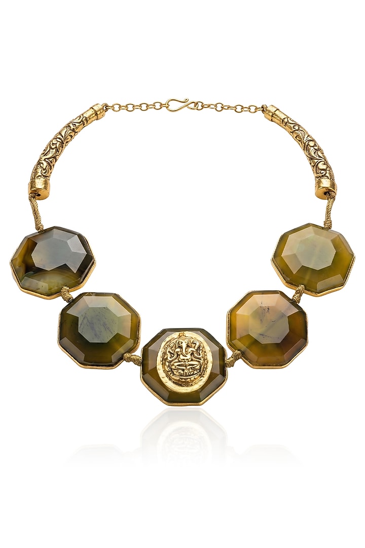 Gold Finish Multi-Colored Stone Necklace by Joules By Radhika at Pernia's Pop Up Shop