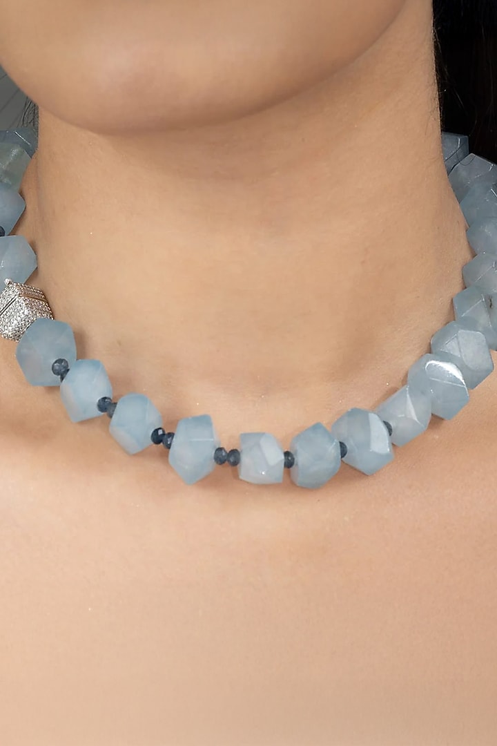 Gold Finish Blue Stone Necklace by Joules By Radhika at Pernia's Pop Up Shop