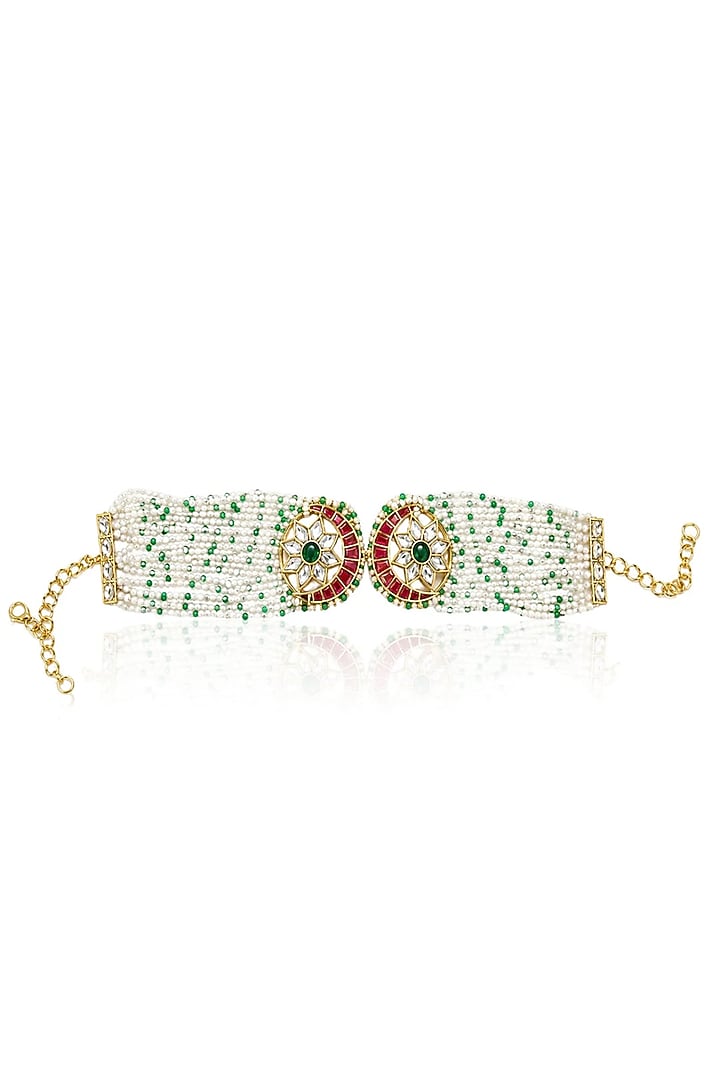 Gold Finish Green Stone Necklace by Joules By Radhika at Pernia's Pop Up Shop