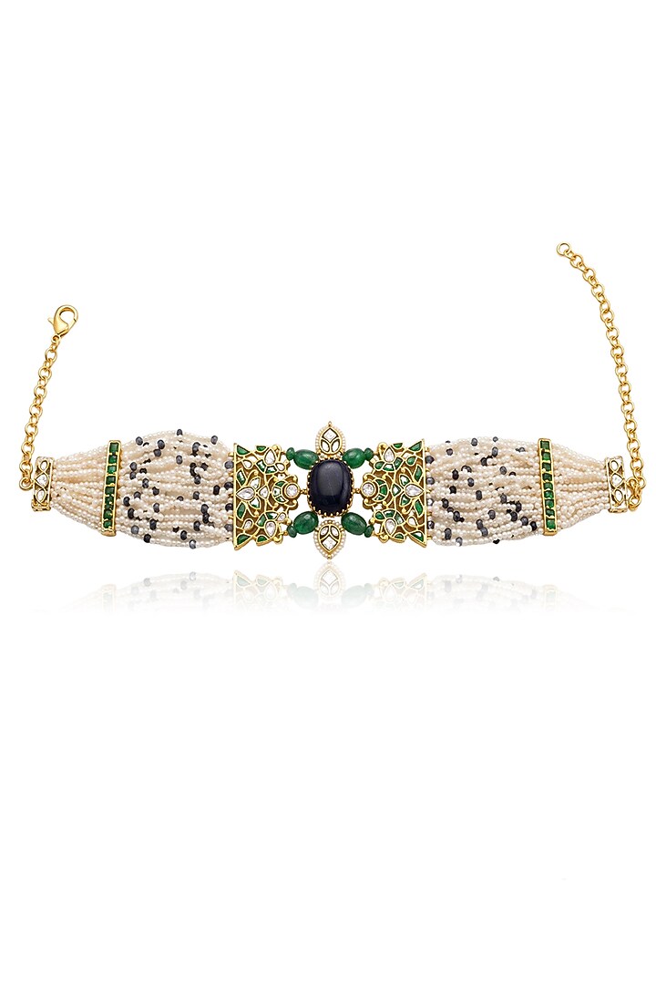 Gold Finish Blue Stone Necklace by Joules By Radhika at Pernia's Pop Up Shop