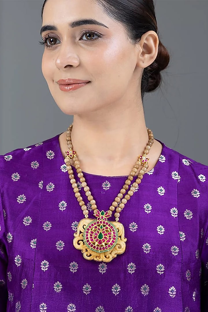 Gold Finish Stone Necklace by Joules By Radhika at Pernia's Pop Up Shop