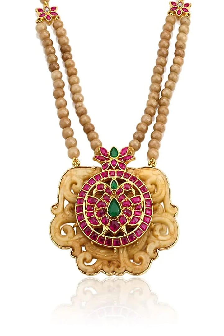 Gold Finish Stone Necklace by Joules By Radhika at Pernia's Pop Up Shop