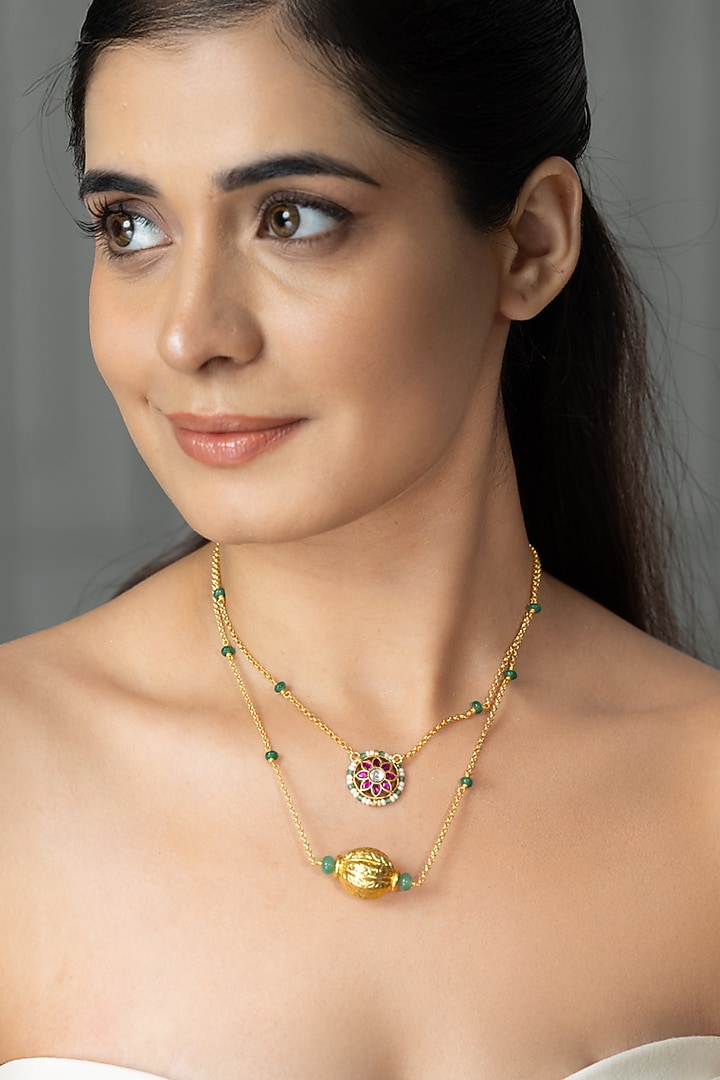 Gold Finish Brass Sivana Long Necklace by Joules By Radhika at Pernia's Pop Up Shop