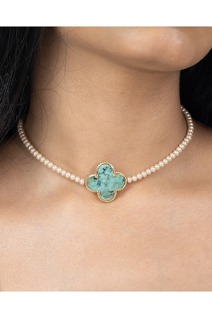 Gold Finish Brass Liayana Necklace by Joules By Radhika at Pernia's Pop Up Shop