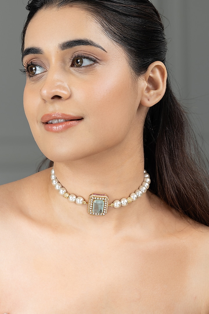 Gold Finish Brass Kavya Choker Necklace by Joules By Radhika at Pernia's Pop Up Shop