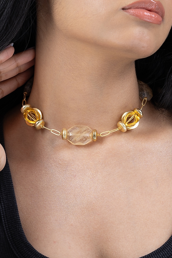 Gold Finish Brass Layana Long Necklace by Joules By Radhika at Pernia's Pop Up Shop