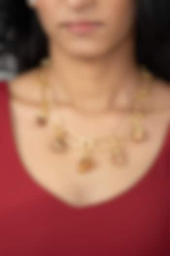 Gold Finish Pink Stone Tiyara Necklace by Joules By Radhika at Pernia's Pop Up Shop