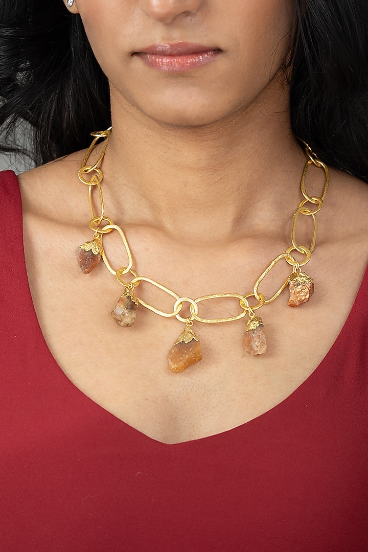 Gold Finish Pink Stone Tiyara Necklace by Joules By Radhika at Pernia's Pop Up Shop