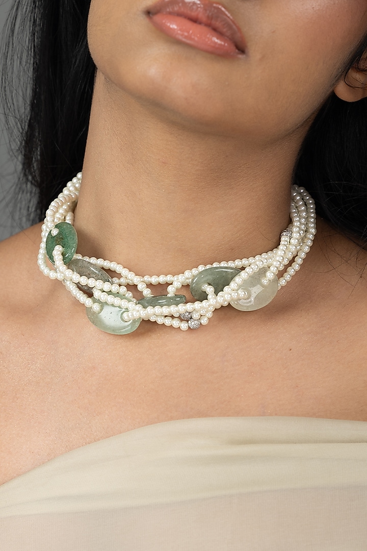 Gold Finish Pearl Aavina Necklace by Joules By Radhika at Pernia's Pop Up Shop