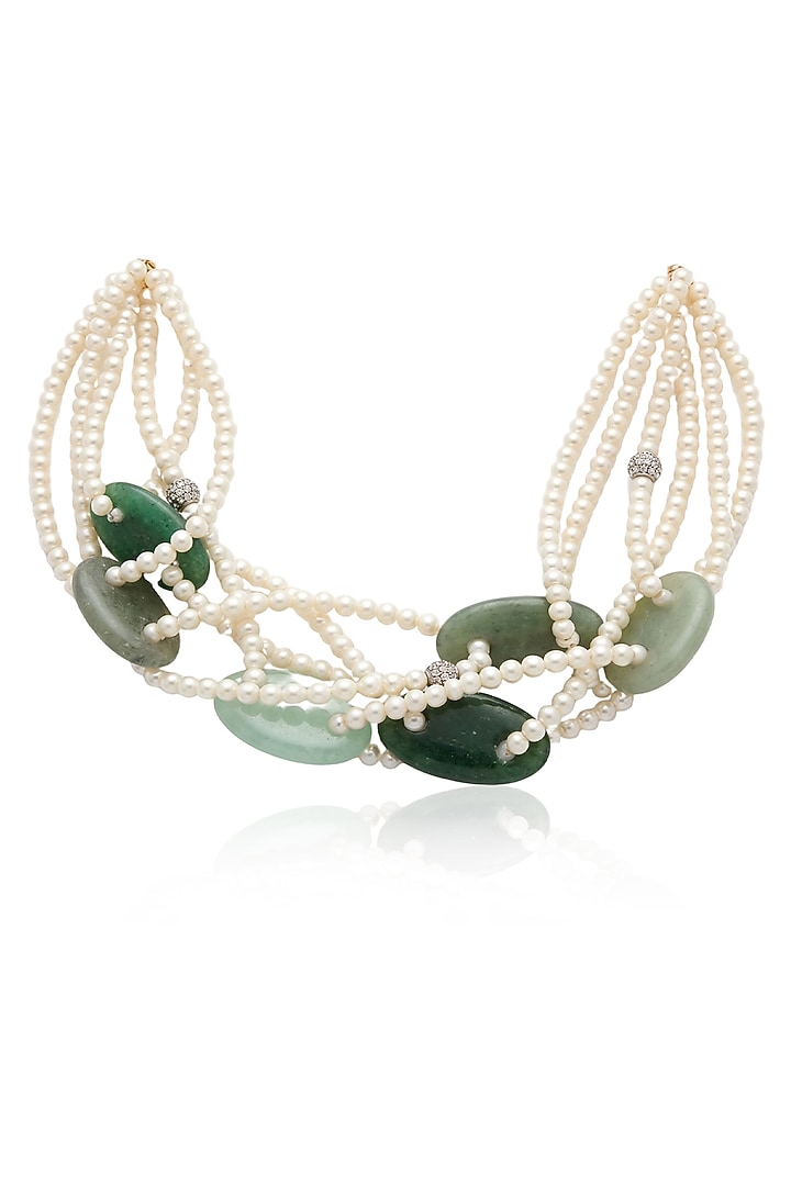 Gold Finish Pearl Aavina Necklace by Joules By Radhika at Pernia's Pop Up Shop