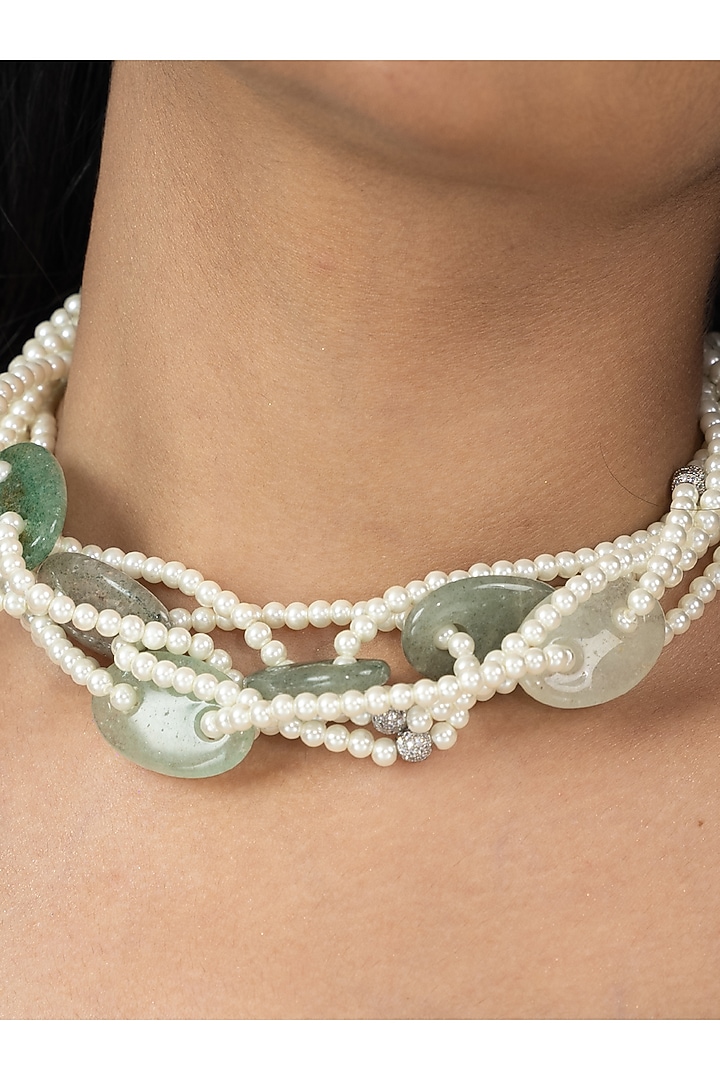 Gold Finish Pearl Aavina Necklace by Joules By Radhika at Pernia's Pop Up Shop