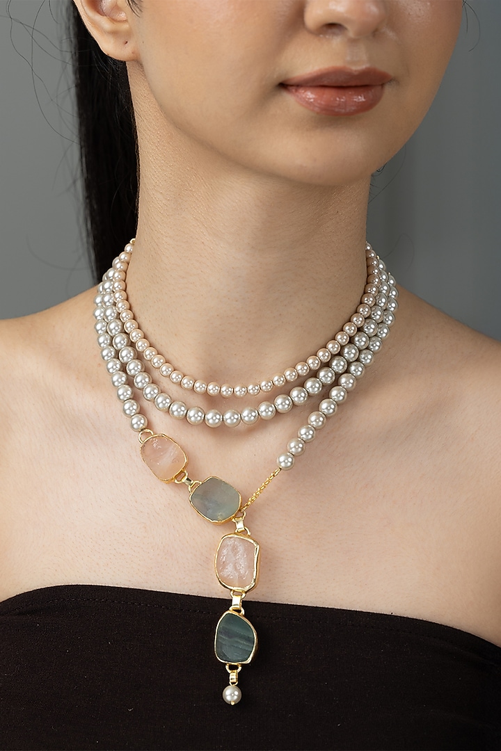 Gold Finish Mother Of Pearl Neyana Necklace by Joules By Radhika at Pernia's Pop Up Shop