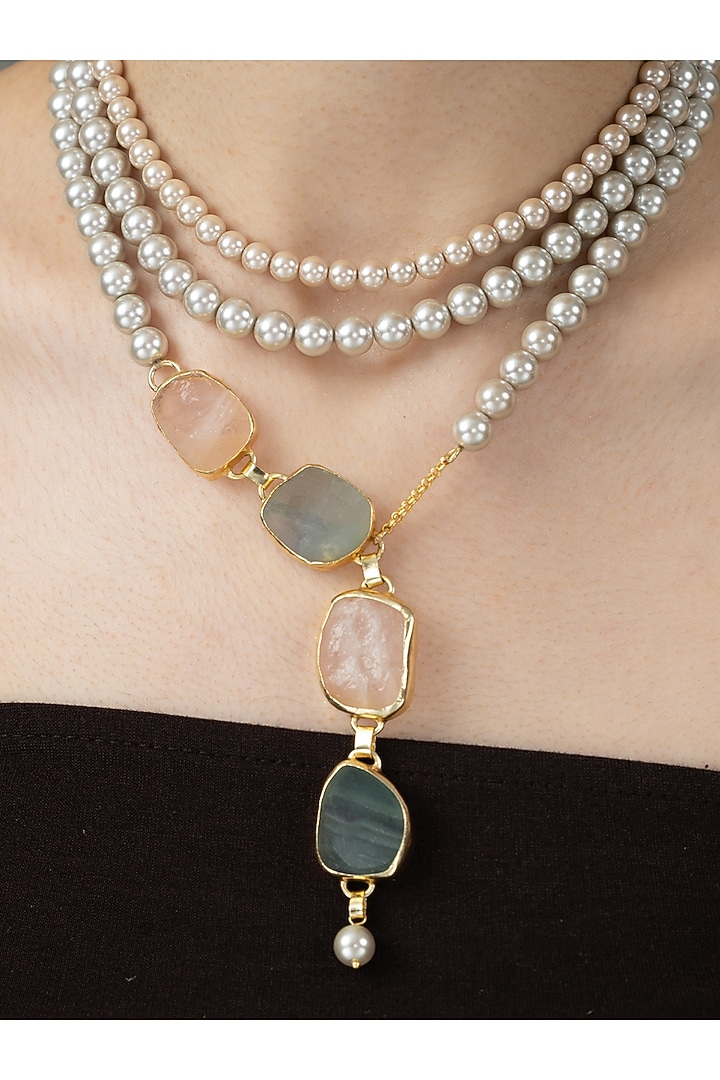 Gold Finish Mother Of Pearl Neyana Necklace by Joules By Radhika at Pernia's Pop Up Shop