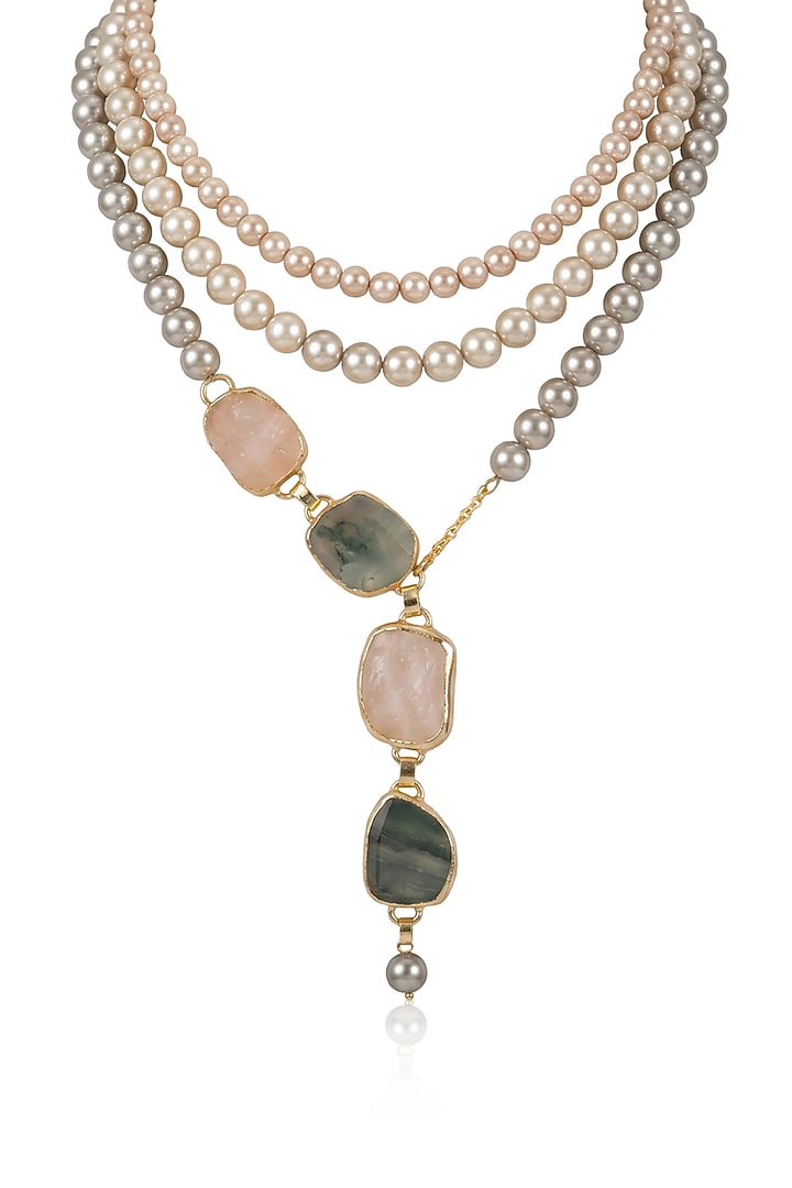 Gold Finish Mother Of Pearl Neyana Necklace by Joules By Radhika at Pernia's Pop Up Shop