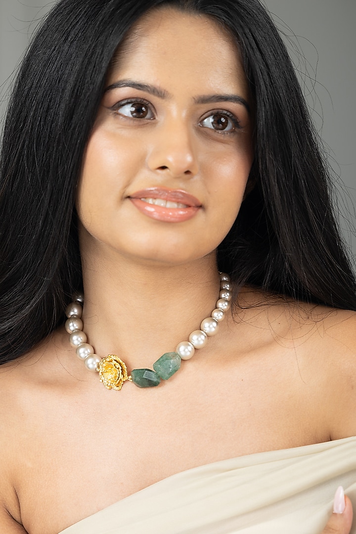 Gold Finish Pearl Riyana Necklace by Joules By Radhika at Pernia's Pop Up Shop