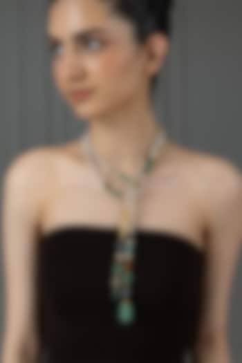 Gold Finish Multi-Colored Stone Tamira Long Necklace by Joules By Radhika at Pernia's Pop Up Shop