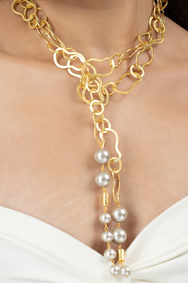 Gold Finish Brass kiyara Long Necklace by Joules By Radhika at Pernia's Pop Up Shop