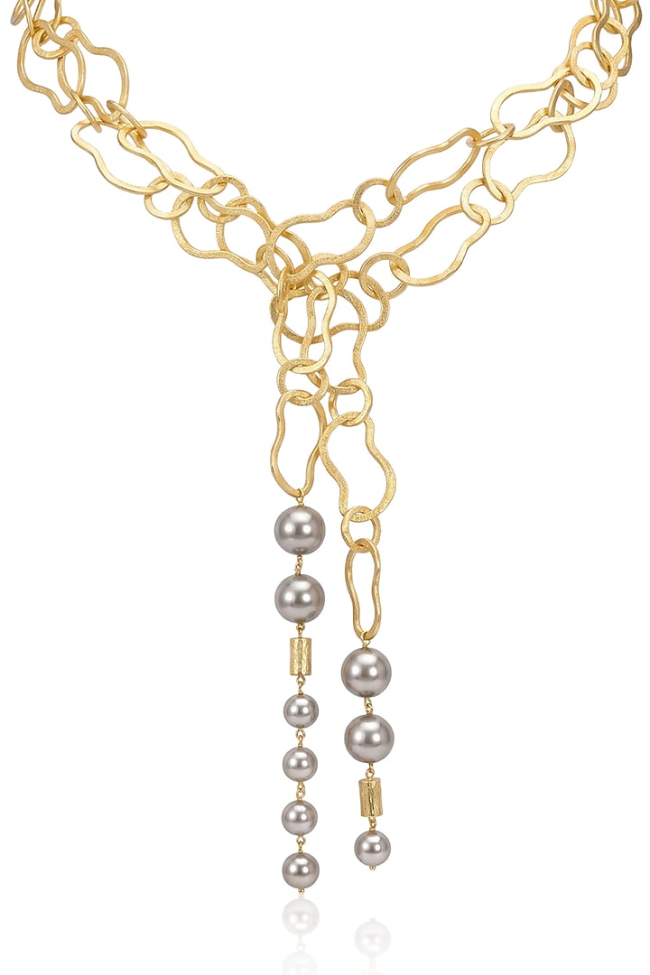 Gold Finish Brass kiyara Long Necklace by Joules By Radhika at Pernia's Pop Up Shop