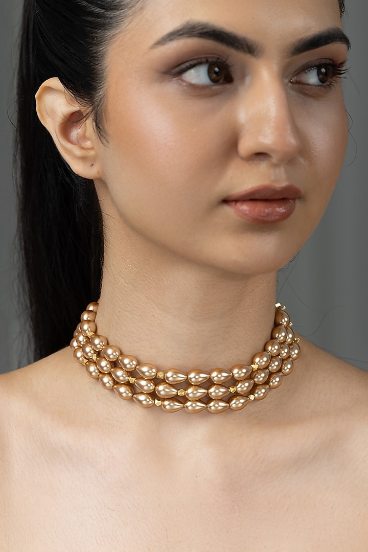 Gold Finish Brass Vamika Choker Necklace by Joules By Radhika at Pernia's Pop Up Shop