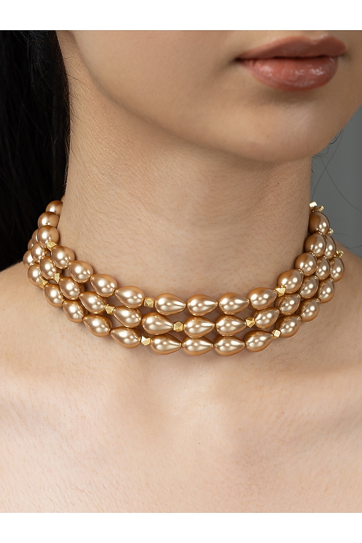Gold Finish Brass Vamika Choker Necklace by Joules By Radhika at Pernia's Pop Up Shop