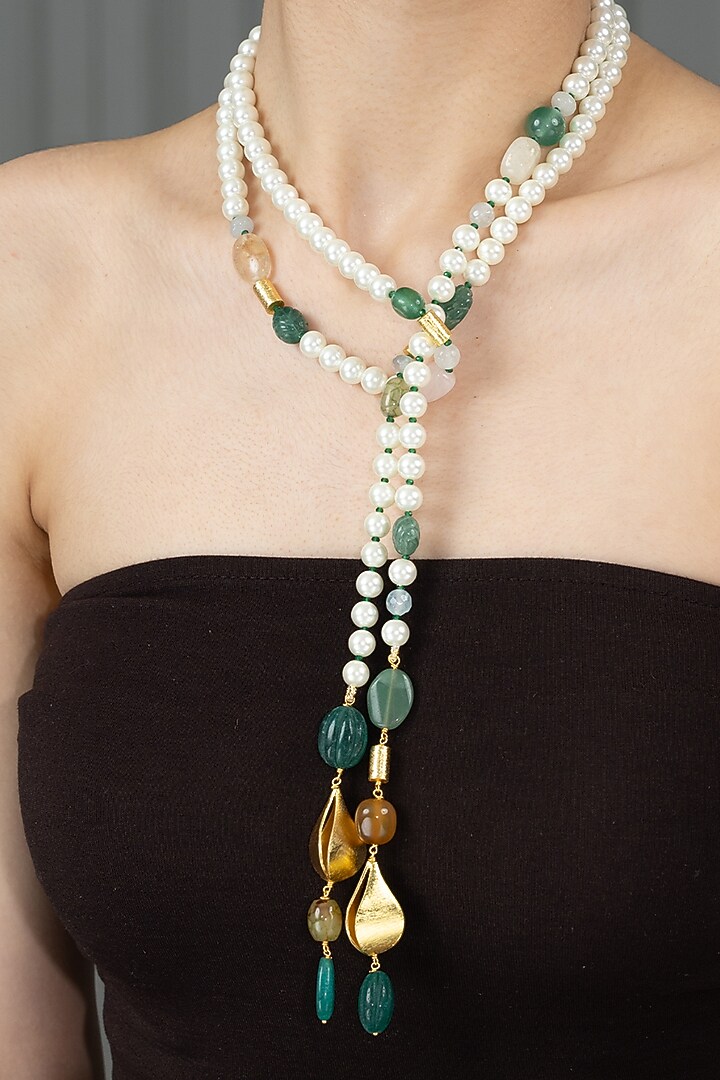 Gold Finish Multi-Colored Pearl Siyana Necklace by Joules By Radhika at Pernia's Pop Up Shop