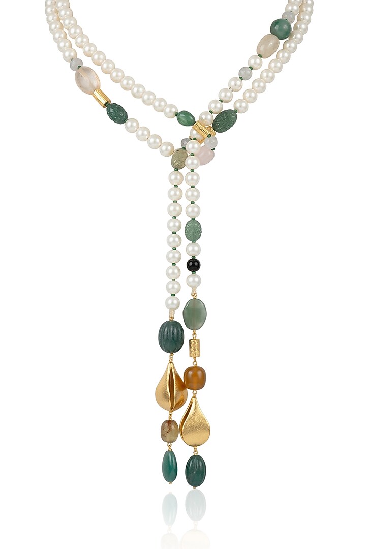 Gold Finish Multi-Colored Pearl Siyana Necklace by Joules By Radhika at Pernia's Pop Up Shop