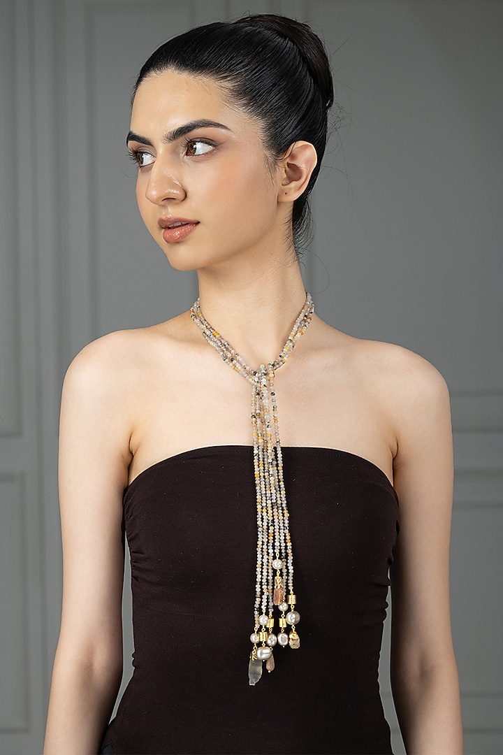 Gold Finish Pearl Nayesha Necklace by Joules By Radhika at Pernia's Pop Up Shop