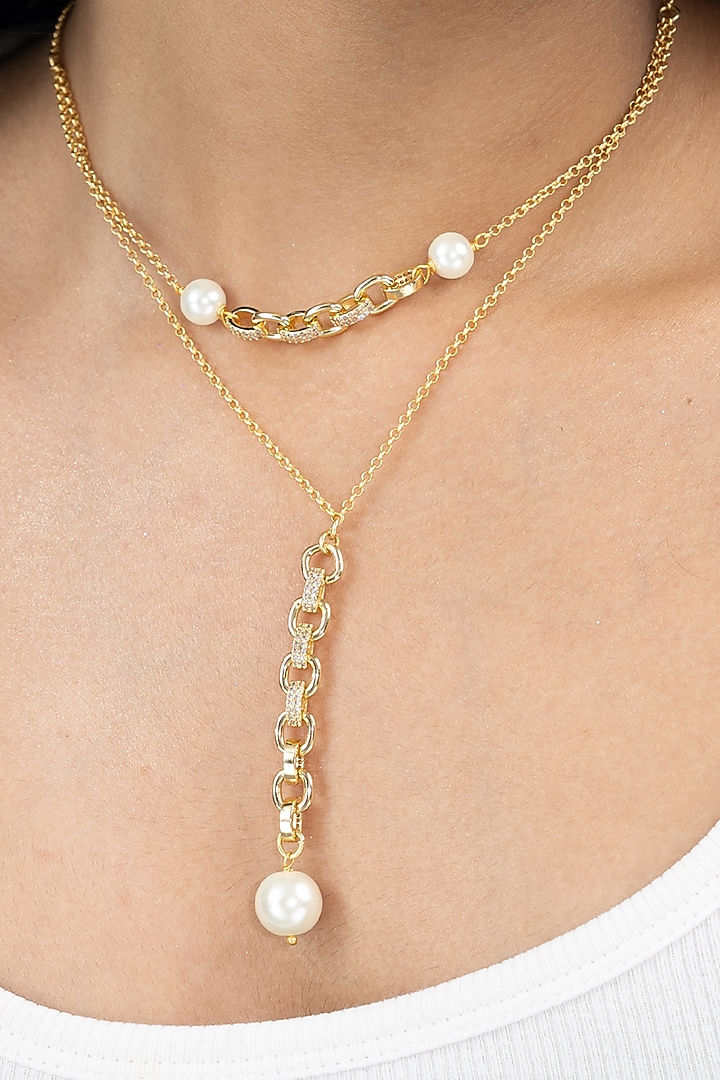 Gold Finish Pearl Zorya Necklace by Joules By Radhika at Pernia's Pop Up Shop