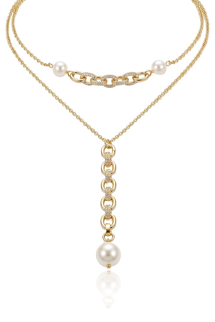 Gold Finish Pearl Zorya Necklace by Joules By Radhika at Pernia's Pop Up Shop