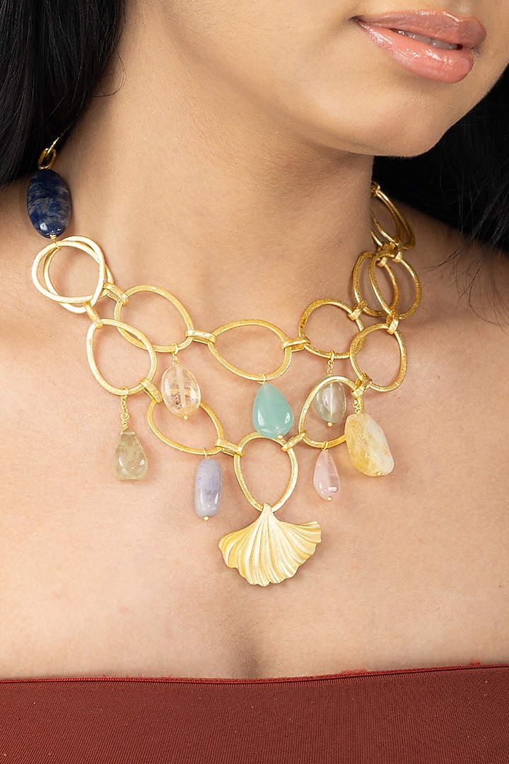 Gold Finish Multi-Colored Stone Mavina Layered Necklace by Joules By Radhika at Pernia's Pop Up Shop