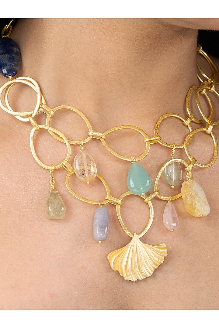 Gold Finish Multi-Colored Stone Mavina Layered Necklace by Joules By Radhika at Pernia's Pop Up Shop