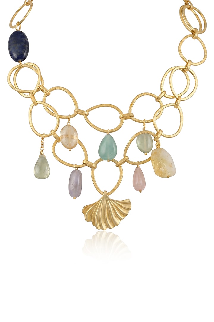 Gold Finish Multi-Colored Stone Mavina Layered Necklace by Joules By Radhika at Pernia's Pop Up Shop