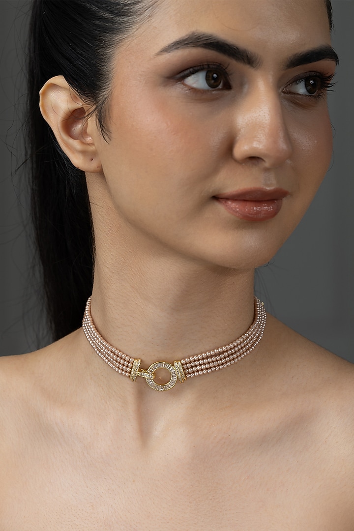 Gold Finish Pearl Tanaya Necklace by Joules By Radhika at Pernia's Pop Up Shop