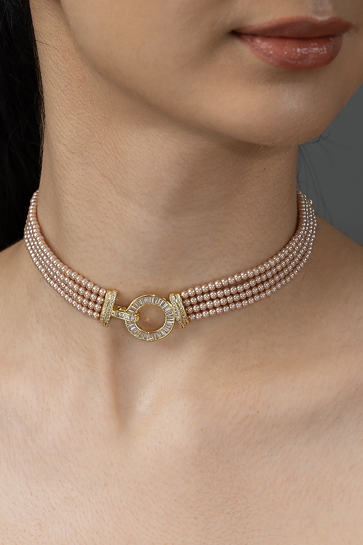 Gold Finish Pearl Tanaya Necklace by Joules By Radhika at Pernia's Pop Up Shop
