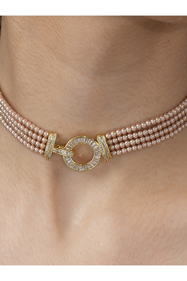 Gold Finish Pearl Tanaya Necklace by Joules By Radhika at Pernia's Pop Up Shop