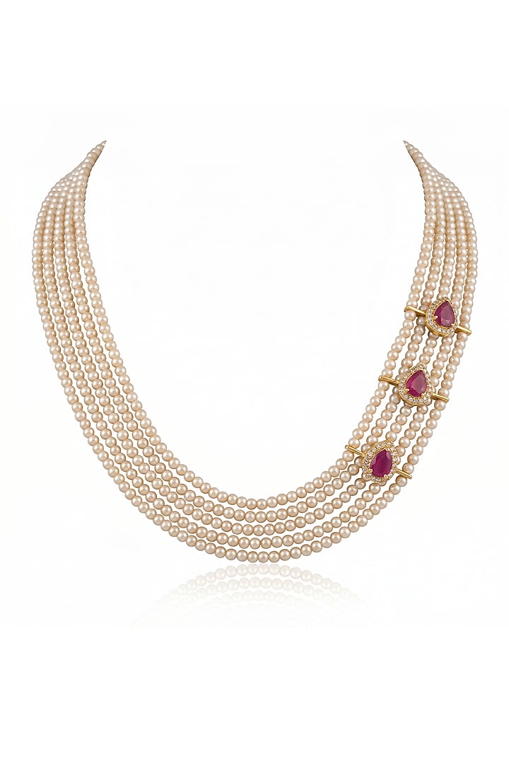Gold Finish Pearl Viraya Necklace by Joules By Radhika at Pernia's Pop Up Shop
