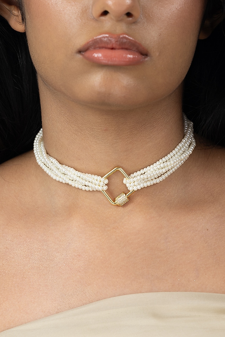Gold Finish Pearl Nivika Necklace by Joules By Radhika at Pernia's Pop Up Shop