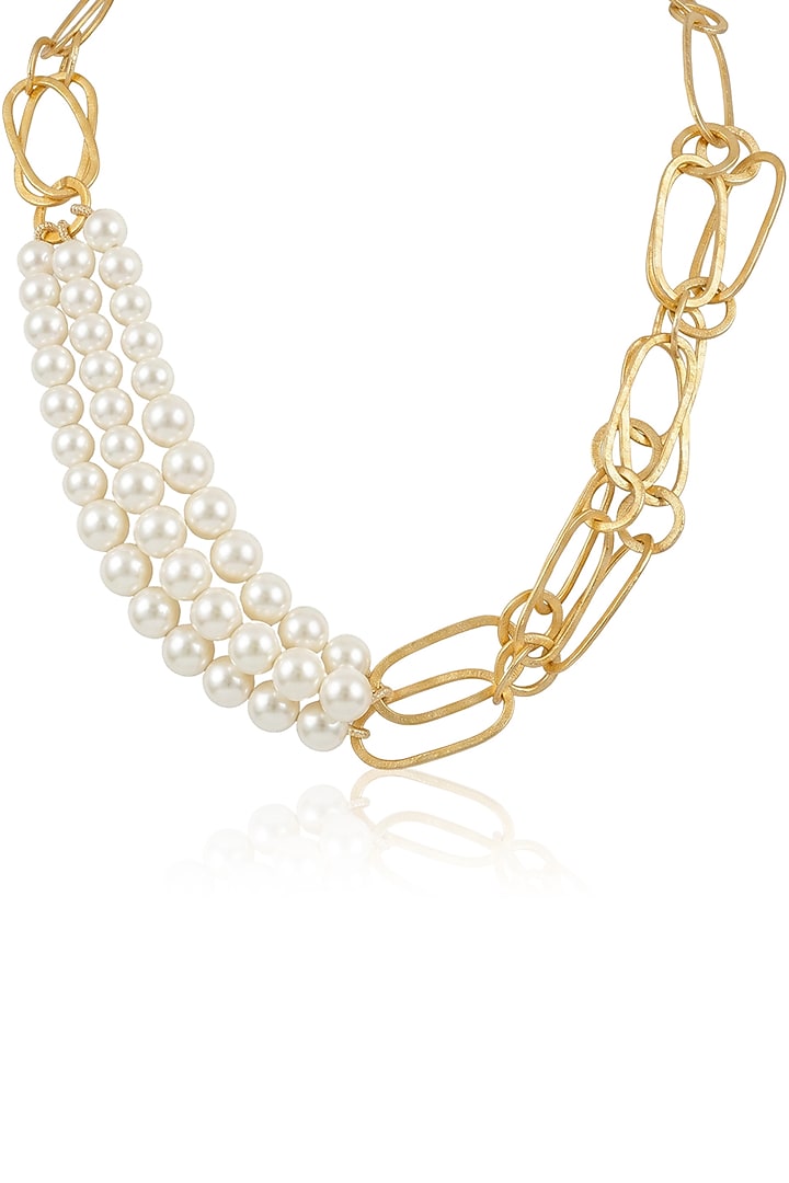 Gold Finish Pearl Yavina Necklace by Joules By Radhika at Pernia's Pop Up Shop