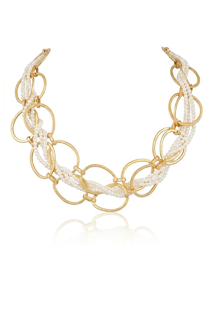 Gold Finish Pearl Samvika Necklace by Joules By Radhika at Pernia's Pop Up Shop