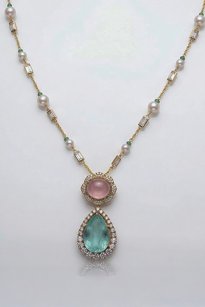 Gold Finish Green Stone Necklace by Joules By Radhika at Pernia's Pop Up Shop