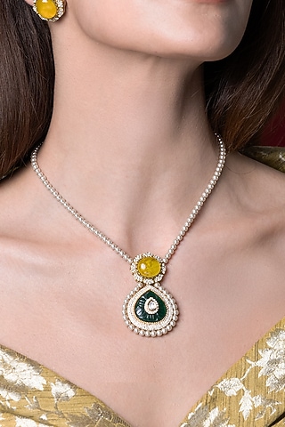 Gold Finish Grey Stone Necklace by Joules By Radhika