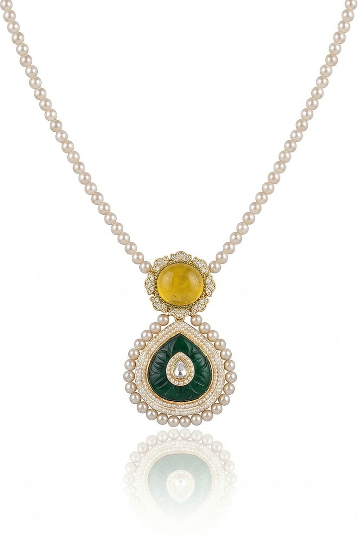 Gold Finish Grey Stone Necklace by Joules By Radhika at Pernia's Pop Up Shop
