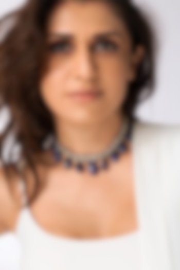 Gold Finish Deep Blue Drop Necklace by Joules By Radhika at Pernia's Pop Up Shop