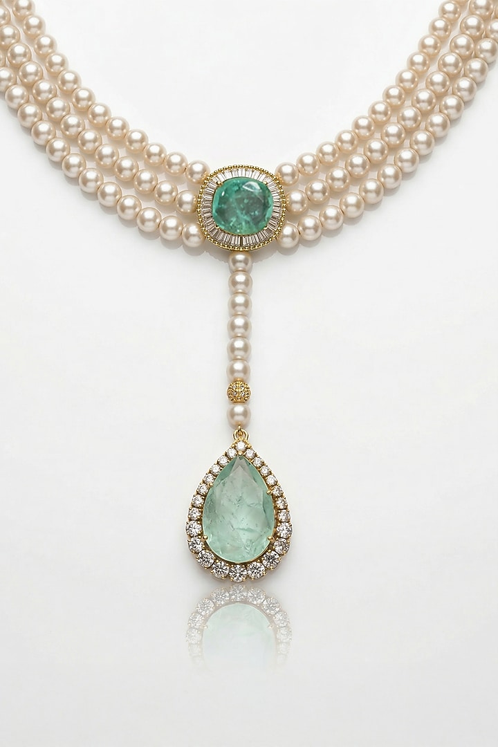 Gold Finish Green Stone Necklace Set by Joules By Radhika at Pernia's Pop Up Shop